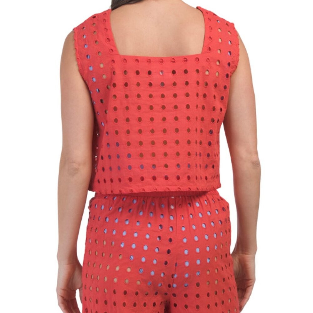 NEW TRUE DESTINATION Cotton Eyelet Cover-Up Pants red for women 267tn - Picture 8 of 8
